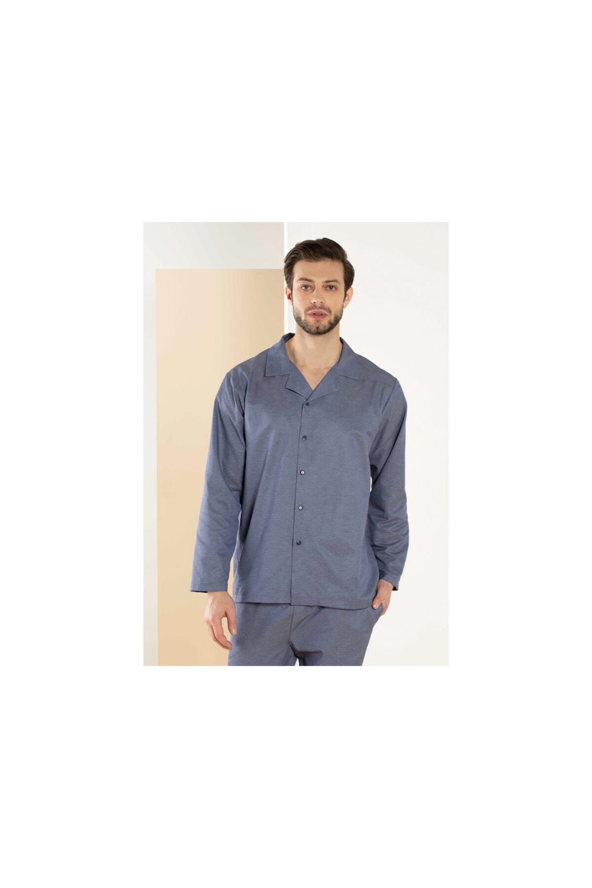 Masculine Dokuma Pijama Takımı Mavi