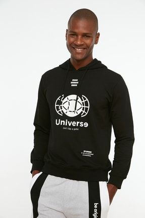 Siyah Erkek Regular Fit Pamuklu Sweatshirt TMNAW22SW1222
