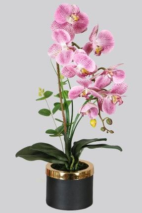 Mini Metal Saksıda Yapay Islak Orkide Tanzimi 50 Cm Mor Benekli YPCCK-FKYT-1007