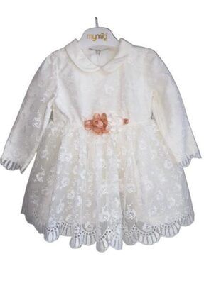 Kız Çocuk Bebe Yakalı Dantelli Beyaz Abiye Elbise 22MELBZ2918