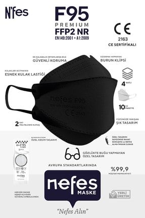 F95 Premium Kore Tipi Siyah N95(kf94) Maske 1 Kutu 10 Adet F95premium