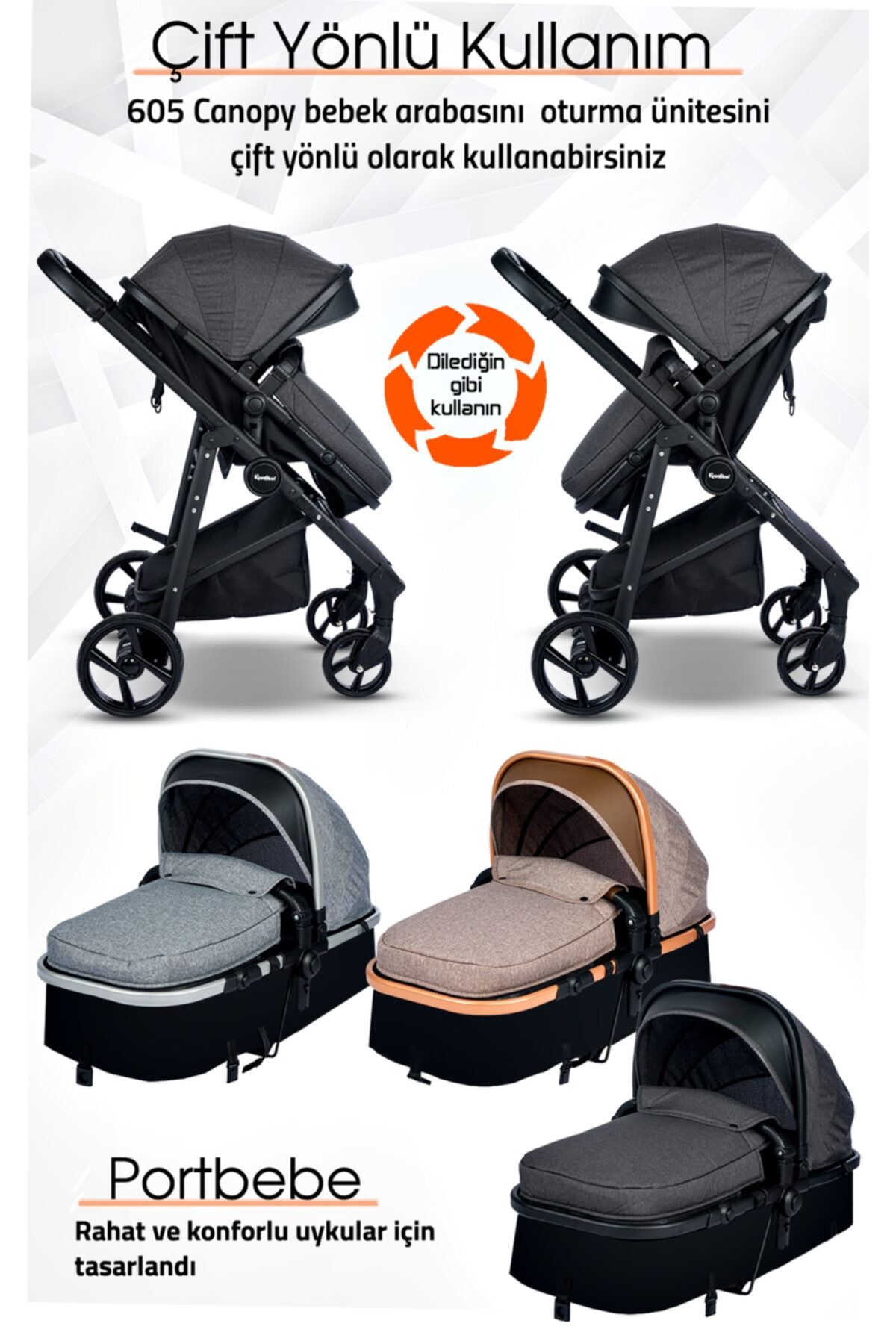 ROSE MOSE 605 Canopy Çift Yönlü Travel Sistem Bebek Arabası Puset Yeni Doğan Set SN11319