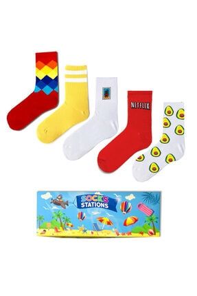 5'li Karışık Renkli Desenli Çorap Kutusu kulaklibilek