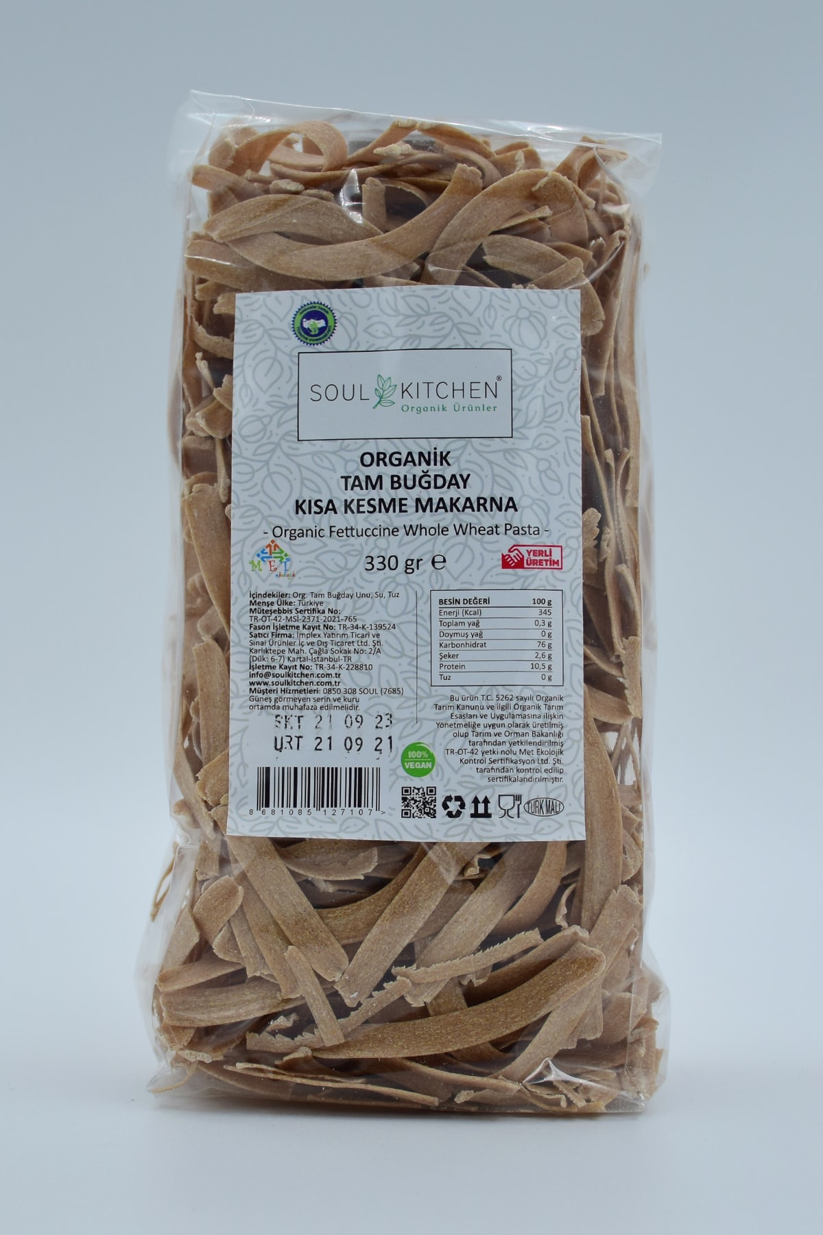 Soul Kitchen Organik Ürünler Organik Kısa Kesme Tam Buğday Vegan Makarna 330gr