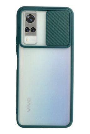Vivo Y53s Kılıf Buzlu Kamera Sürgülü Kaydırmalı Yeşil Renk Silikon Kapak buzlu-Vivo-Y53S