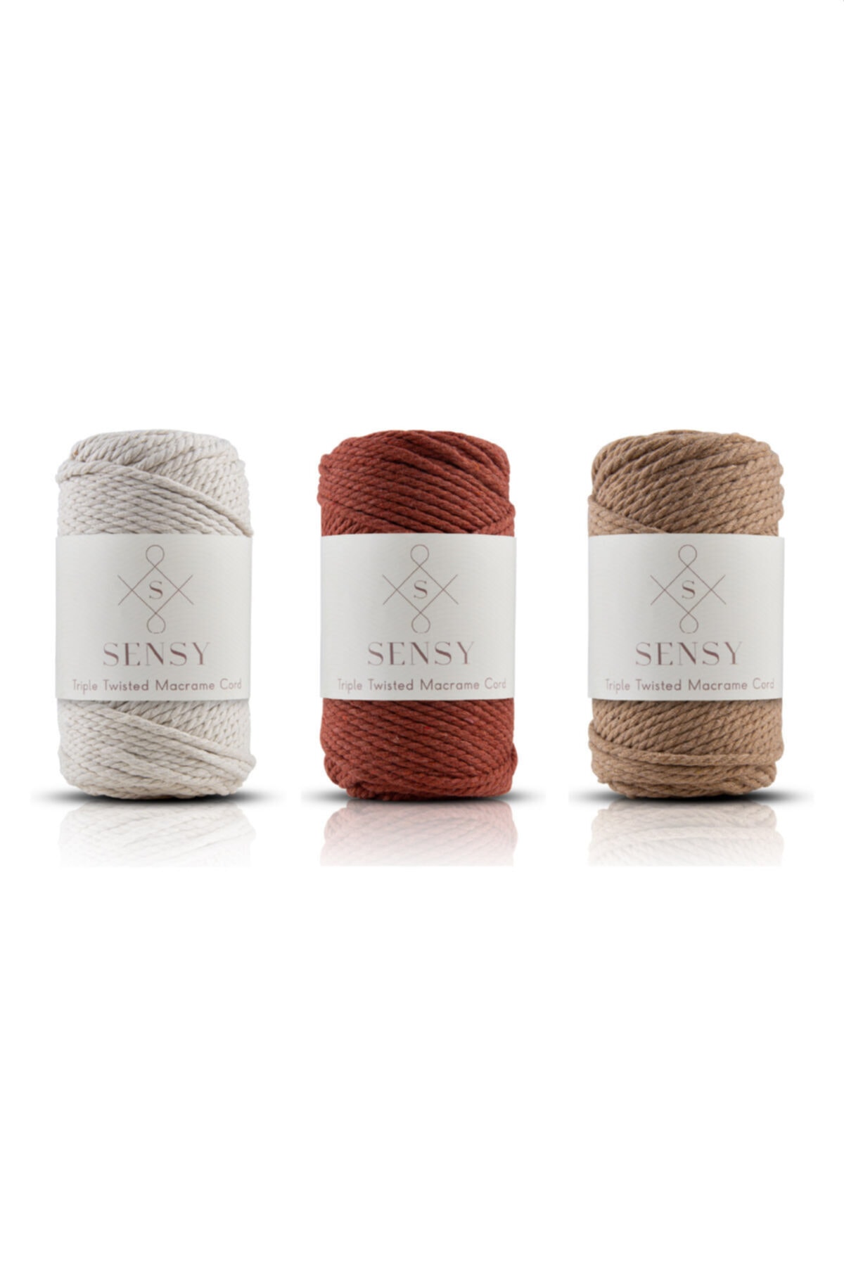 SENSY-Premium 3 Twist 3mm Three Twist Scanned Macrame Rope Rope Rope Set of 3 Ecru-brick-milky Brown 1