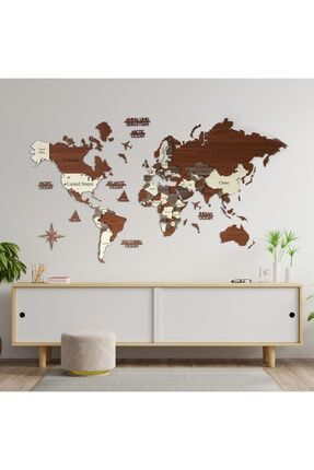 3 Boyutlu Ahşap Dünya Haritası, Ahşap Duvar Dekoru, Duvar Dekorasyon, Gerçek Dünya Haritası UC BOYUTLU 3D DUNYA HARITASI-ENG