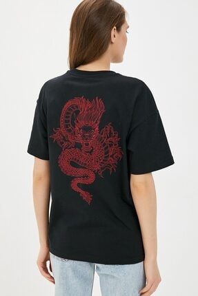 Oversize Dragon Baskılı Siyah Tshirt dragontshirt