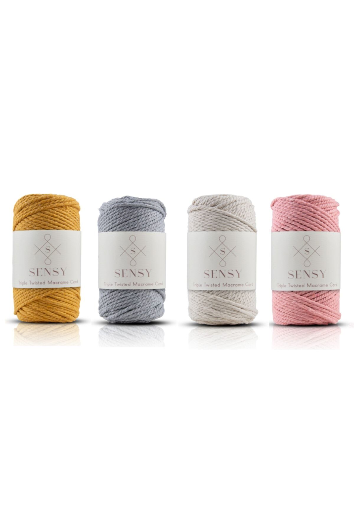 SENSY-Premium Macrame Rope 3mm Three Twist Combed Macrame Rope Thread Set of 4 Mustard-light Grey-ecru-salmon 1