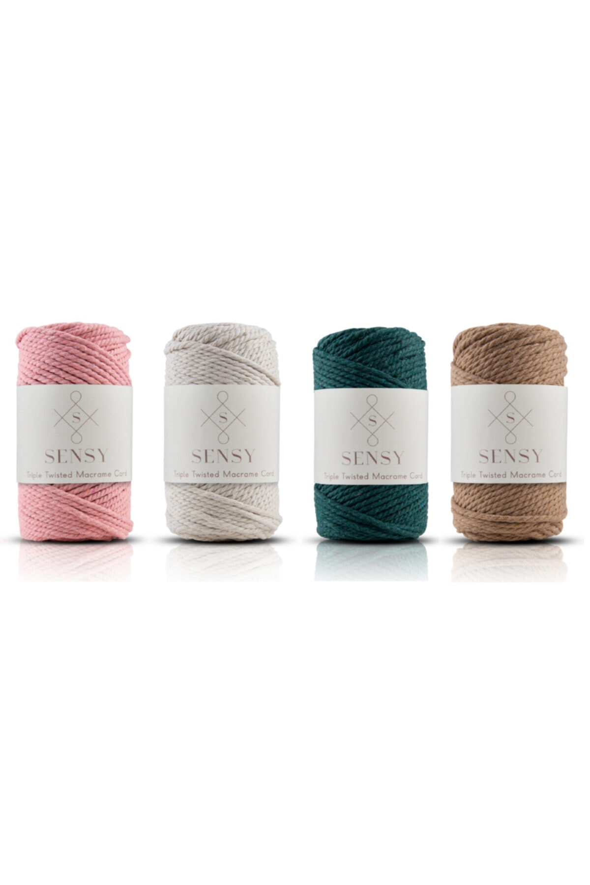 Premium 3 Twist Macrame Rope 3mm Scanned Rope Set of 4 Salmon-ecru-nefti Green-milk Coffee