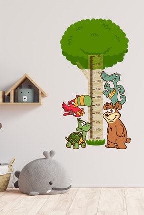 Ağaç Ve Hayvanlar Boy Cetveli Çocuk Odası Duvar Sticker d2582