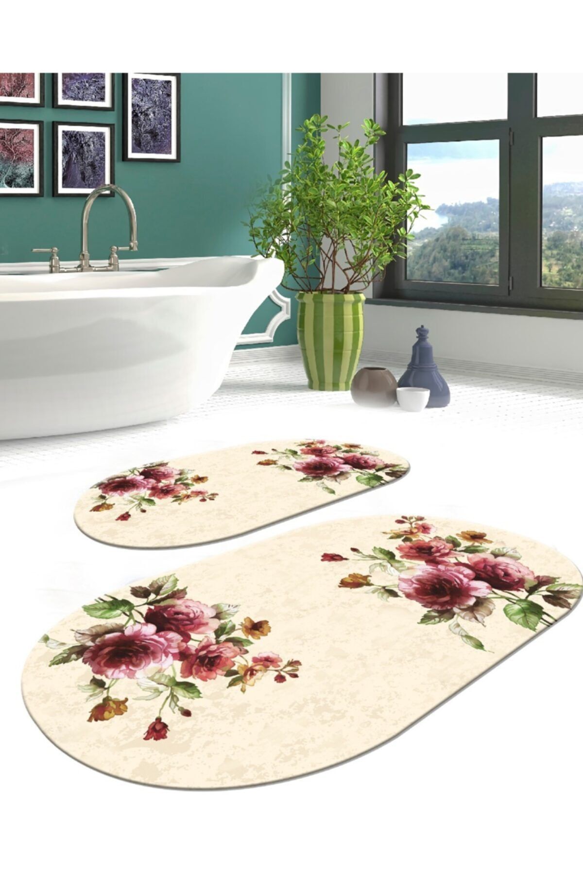 CP Rug Decorative Kaymaz Taban Yıkanabilir Leke Tutmaz 2 Li Set60x10050x60banyo Halısı Banyo Paspası Klozet Takımı