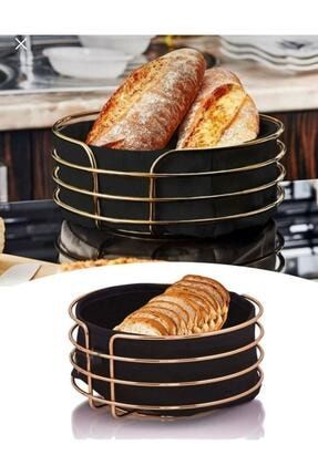 Yuvarlak Ekmeklik Ekmek Sepeti Çok Amaçlı Gold Paslanmaz Sepet Siyah Kumaş NT112