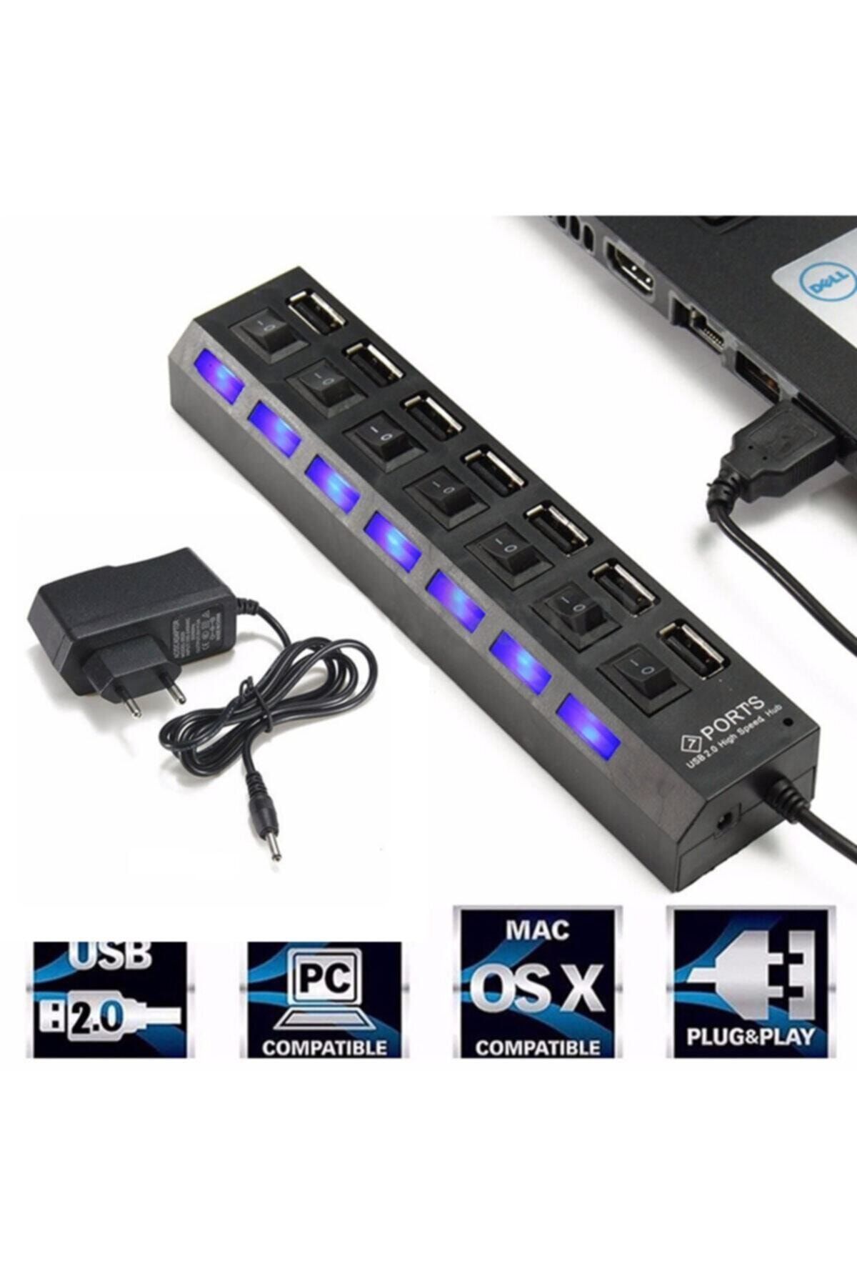 WOZLO-7 Port Usb Hub Multiplexer With On / Off Button Illuminated 2
