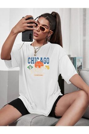 Beyaz Chicago Basketbol Oversize T-shirt CHİCAGO-03535