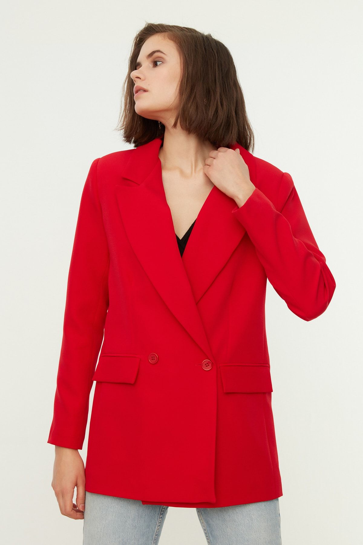 Trendyol Collection-Piros, normál bélésű, duplasoros záródású, szövött blézer dzseki TWOSS20CE0059 10