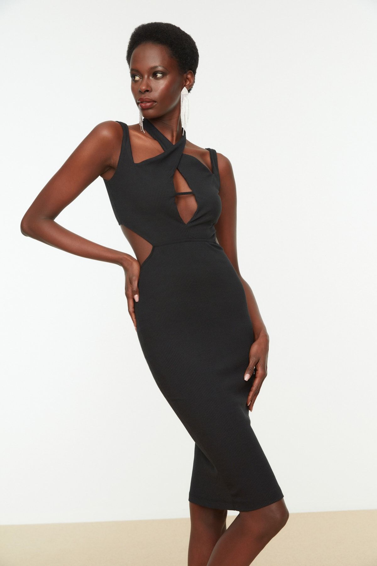 Trendyol Collection Black Cut Out Detailed Knitted Elegant Evening