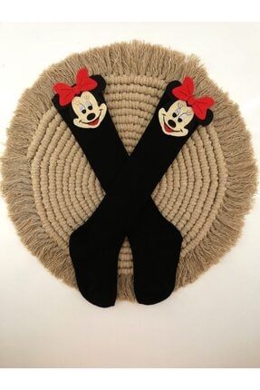 Minnie Mouse Figürlü Keçe Süslü Siyah Kız Bebek Diz Altı Çorap 0-3 Yaş MMÇ