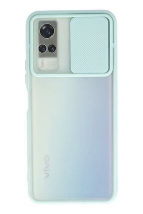 Vivo Y53s Kılıf Buzlu Kamera Sürgülü Kaydırmalı Turkuaz Renk Silikon Kapak buzlu-Vivo-Y53S
