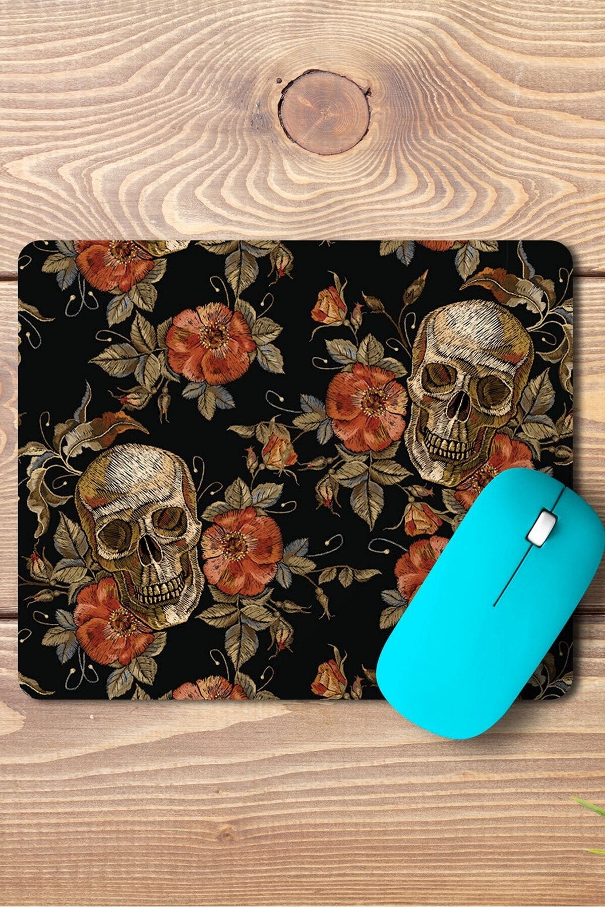 WuW-Skull Skeleton And Flower Patterned Gothic Rectangle Non-Slip Base Mouse Pad 2