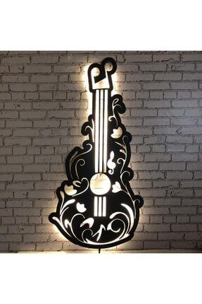 Tablo Led Işıklı Özel Çerçeveli Gitar Ahşap Duvar Dekorasyonu 35 X 70 THST74580012373
