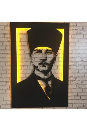 Üç Boyutlu Led Işıklı Ahşap Tablo Özel Tasarım Atatürk Figürü Duvar Dekorasyonu 50 X 70 THST74580012364