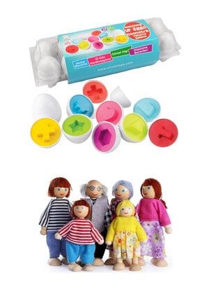 Circle Toys 6'lı Ahşap Kukla Aile + 12'li Yumurta Eşleştirme Seti ubl1033