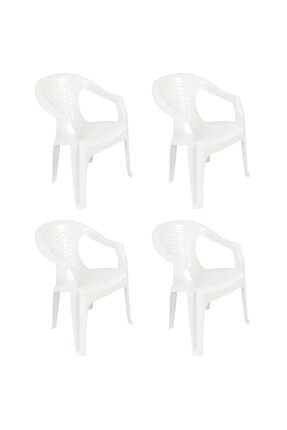 Kırık Beyaz Renk Plastik Kollu Sandalye 4'lü Set P24S1803