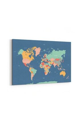 Renkli Çocuk Odası Dünya Haritası Tablosu 102122y