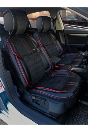Konforum Oto Koltuk Kilifi Deri Ve Kumas Set Siyah Mavi Dikisli Trendyol