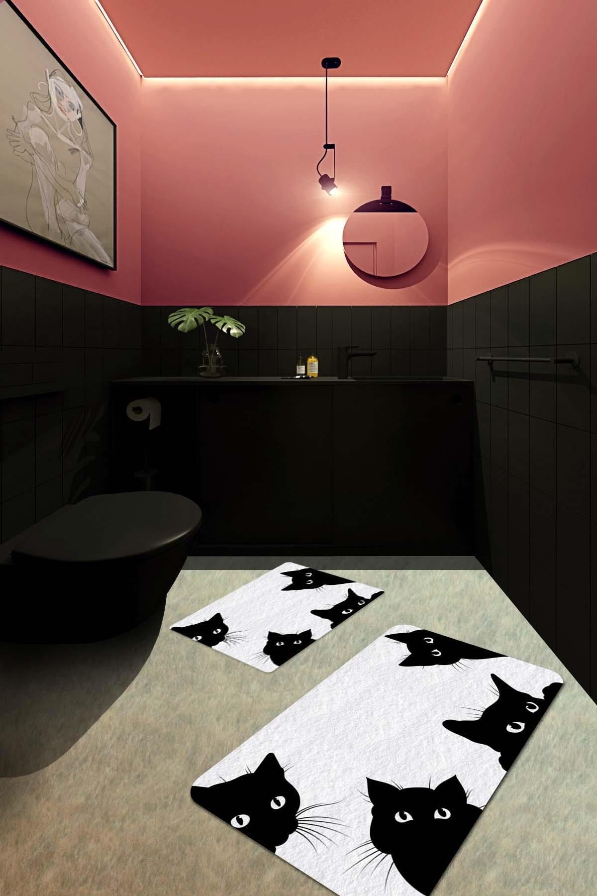Evsebu Siyah Kedi Banyo Paspası