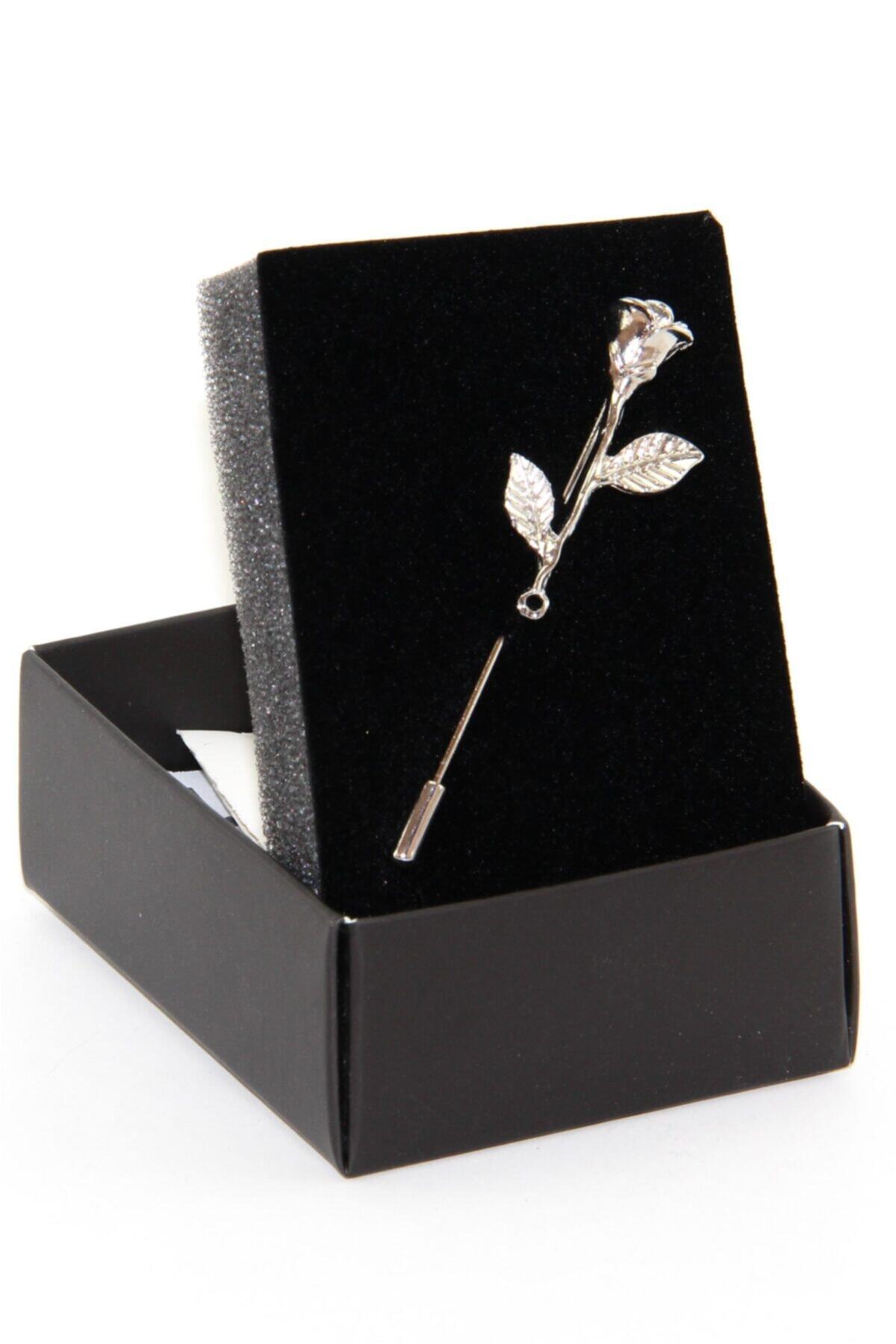 Zaim Aksesuar Unisex Gümüş Gül Yaka Iğnesi