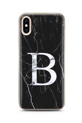 Iphone X Siyah Mermer Harf Tasarımlı Telefon Kılıfı B-harfi ipx0495-B