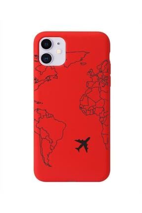 Iphone 11 World Map Lines Kırmızı Lansman Kılıf MCWMLIP11