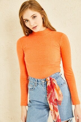 Happiness Ist Kadin Koyu Cagla Yesili Dokulu Balon Kollu Triko Kazak Nf00001 Trendyol