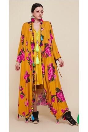 Kadın Hardal Etnik El Işlemesi Detay Kimono Kaftan TRBX629TRB0X01