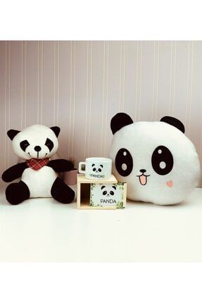 Panda Tasarımlı Kutulu Kupa Yastık Ve Peluş Panda Set Panda-Kutulu Kupa-Yastık-Peluş