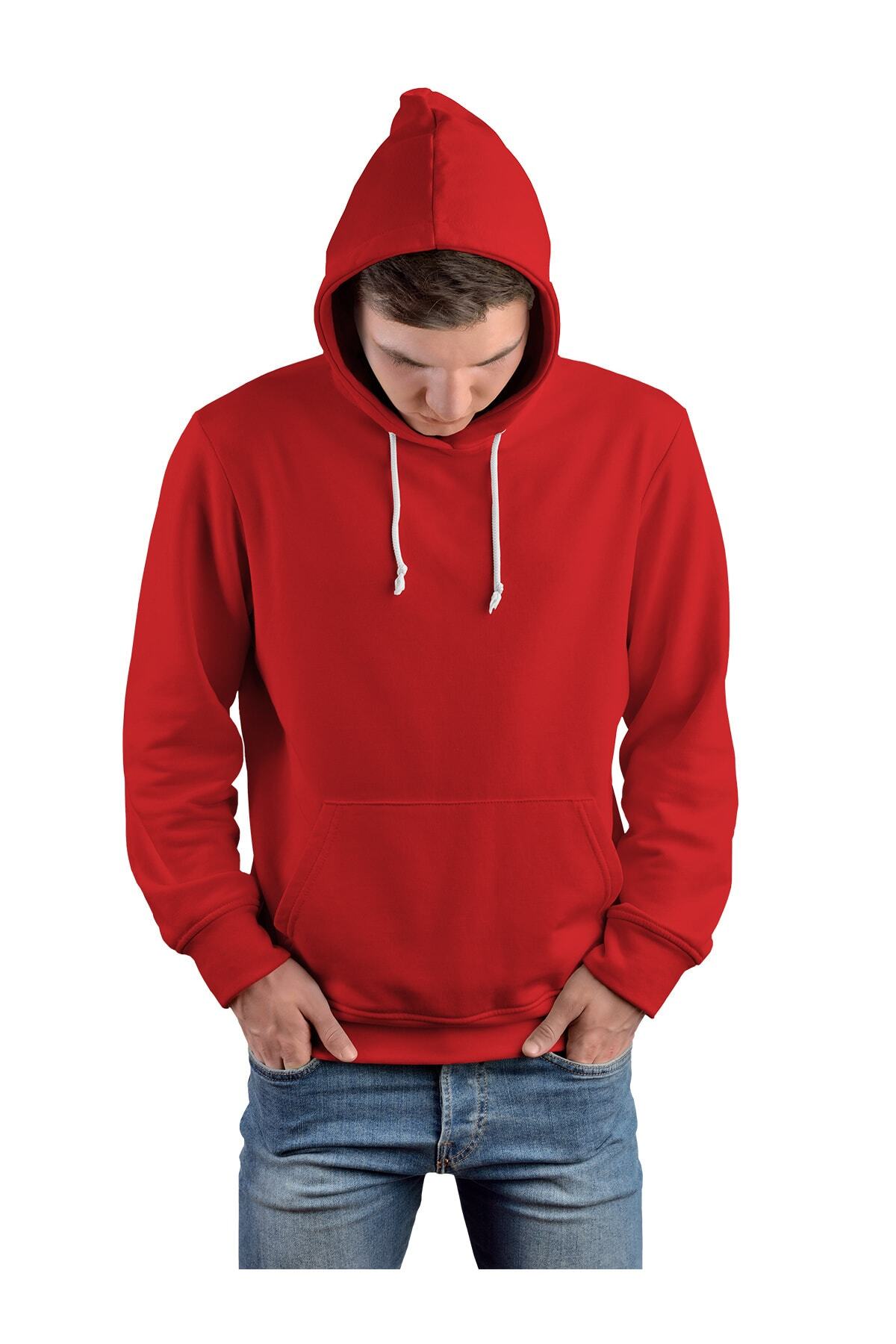 ACR Giyim Tekstil Forma Baskı-Men's Red Hooded Kangaroo Pocket Sweatshirt 3