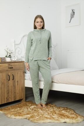 Kadın Yeşil Pijama Takımı Muline Yumoş Kumaş 13001