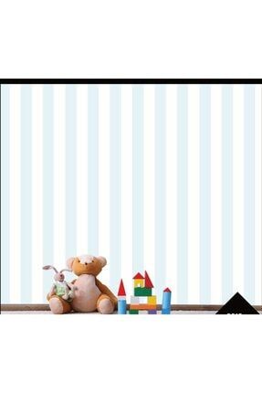Beyaz Mavi Çizgili Çocuk Odası Duvar Kağıdı (5 M²) 1254123