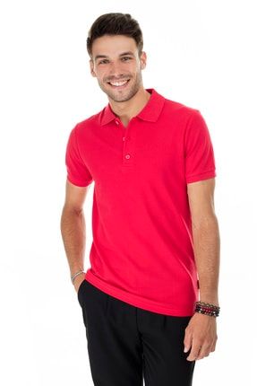 Erkek Bayrak Kırmızısı Düğmeli Polo Yaka Pamuklu Günlük T Shirt 4362050