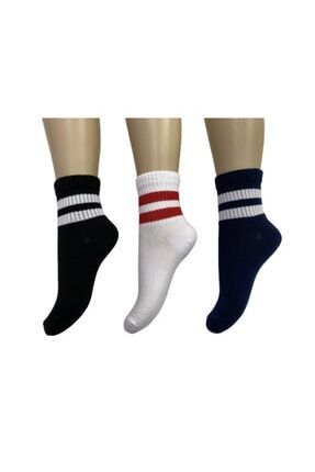 Erkek Çocuk Iki Çemberli Siyah, Beyaz, Lacivert Renk Pamuklu Çorap 3'lü Set M0CO101-2298