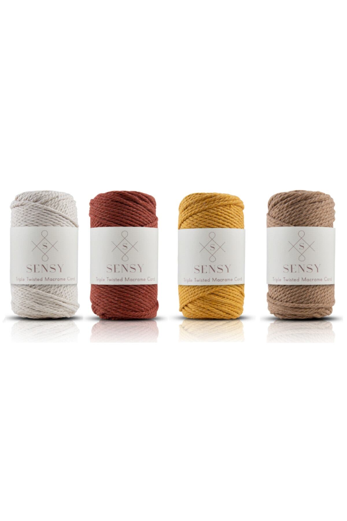 Premium Macrame Rope 3mm Three Twist Scanned Rope Rope Set of 4 Ecru-tile-mustard-milk Coffee