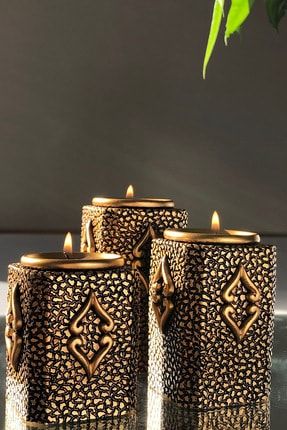 Arya 3'lü Gold Dekoratif Tealight Mumluk RM12001A001