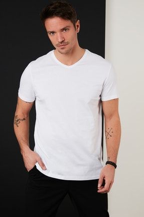 % 100 Pamuklu Slim Fit V Yaka T Shirt Erkek T Shirt 5902021