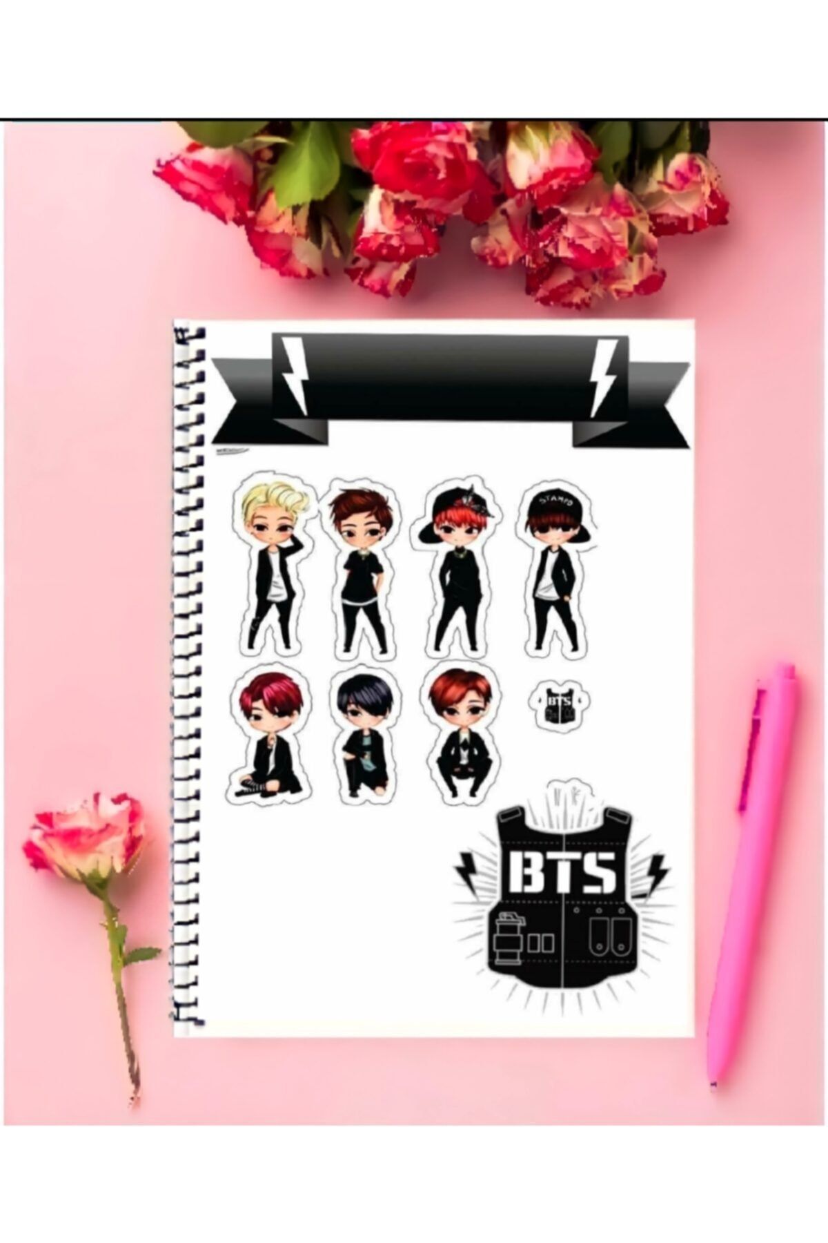 AYAŞLI KIRTASİYE-Bts Notebook 1 Piece Special Design A4 Size Wired Checkered Notebook 21*29 Cm 1
