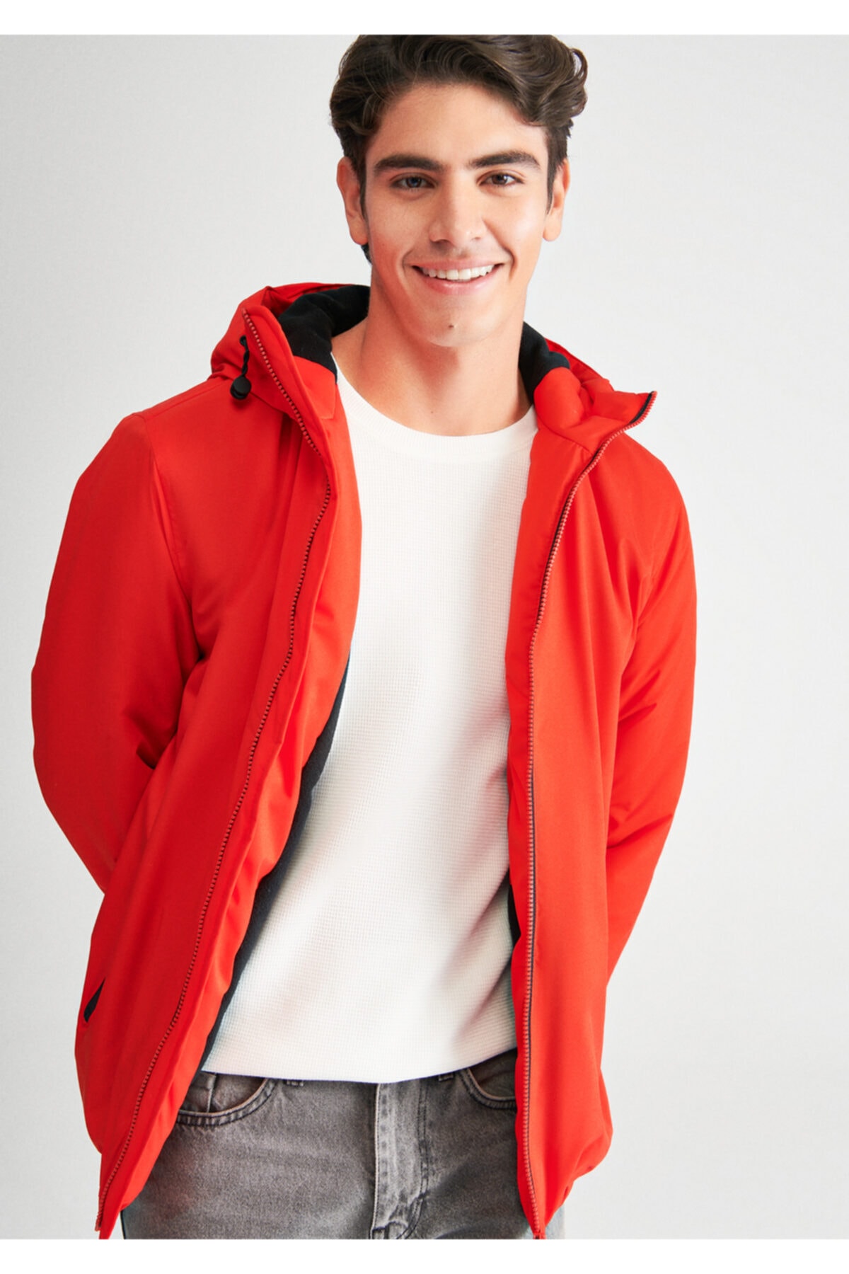 کاپشن مردانه ماوی پفکی قرمز کلاهدار خرید از ترکیه  گرم  Mavi