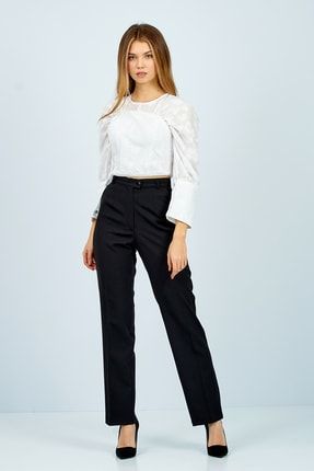 Kadın Siyah Klasik Yüksek Bel Kumaş Pantolon 26501