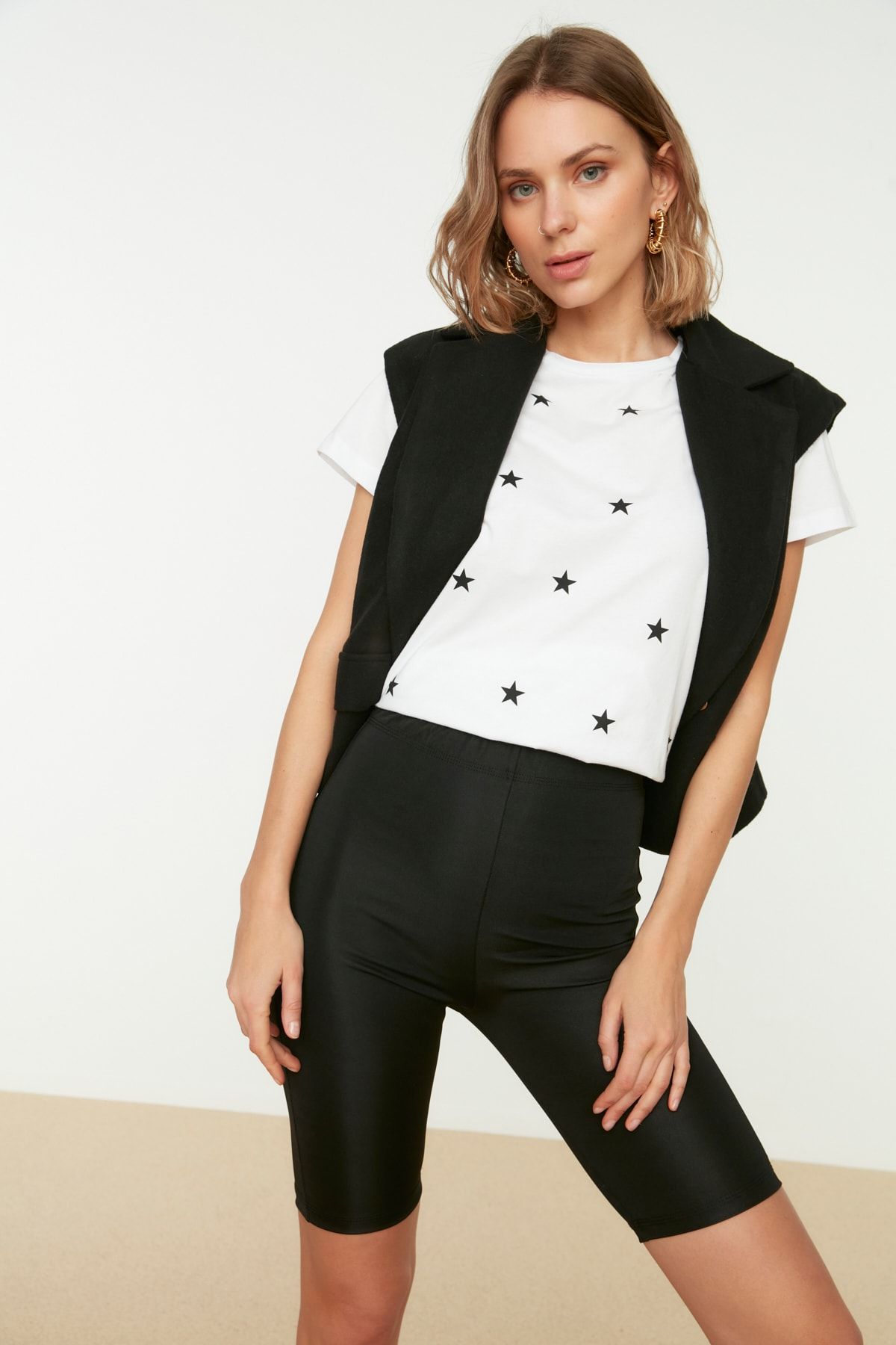 Trendyol Collection-Чорні блискучі легінси Biker Orme TWOSS19YN0151 2
