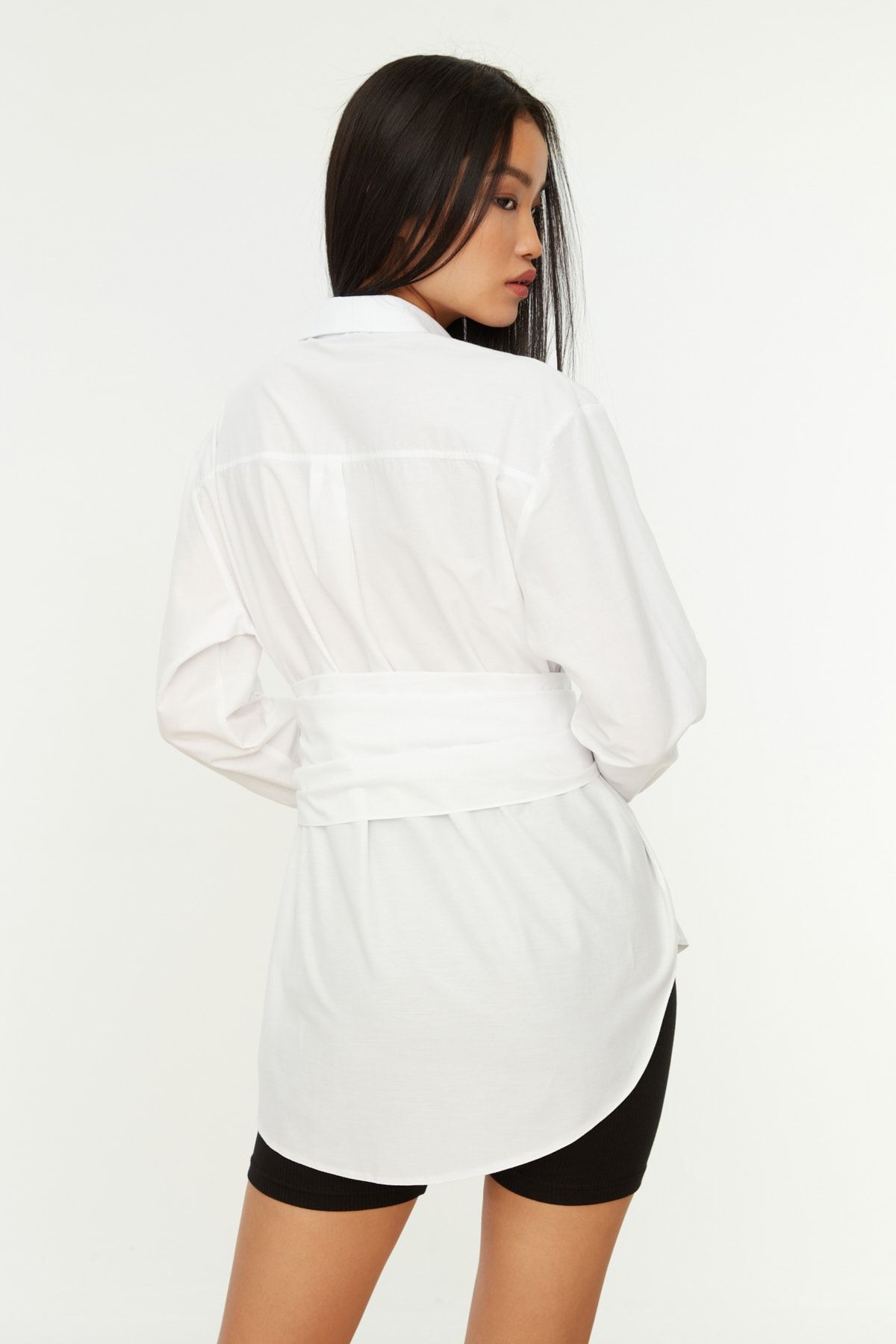 Trendyol Collection-Λευκή πόρπη ζώνης Λεπτομερές βαμβακερό πουκάμισο TWOAW20GO0099 5